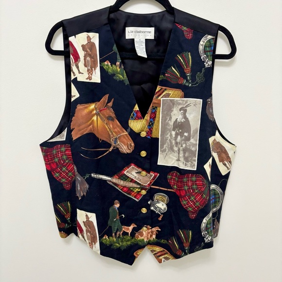 Vintage Jackets & Blazers - Vintage 90s Liz Claiborne Equestrian Vest Scottish Hunting Old Money Horse Large